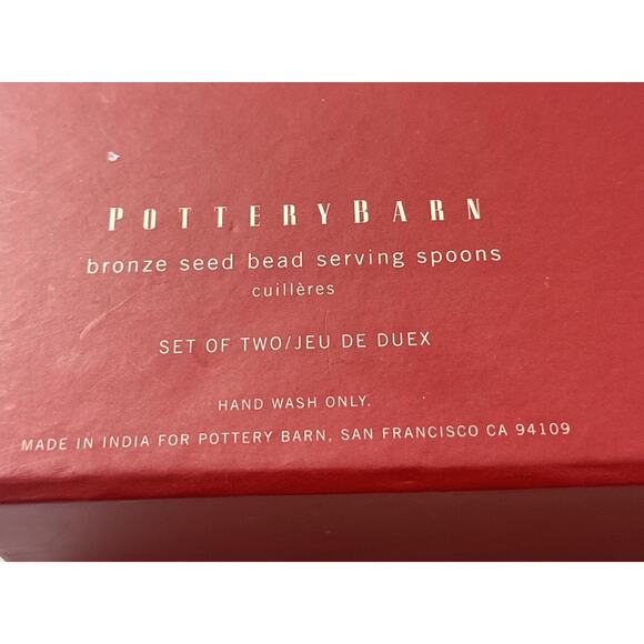 Pottery Barn Bronze Seed Bead Long Serving Spoons Set in Box 10” India - Picture 5 of 5
